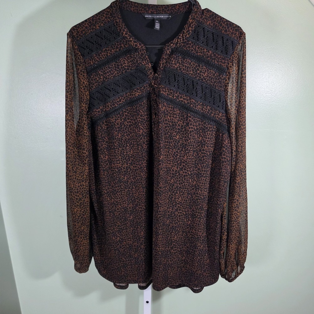 White House‎ Black Market Cheetah Print Tunic Blouse Women's Size XL Black Brown